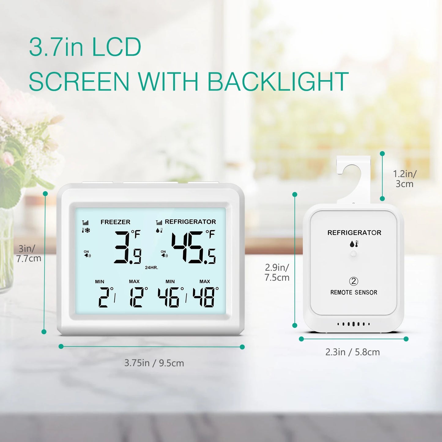 ORIA Digital Refrigerator Thermometer Wireless Freezer Thermometer Fridge Temperature Monitor with 2 Sensor