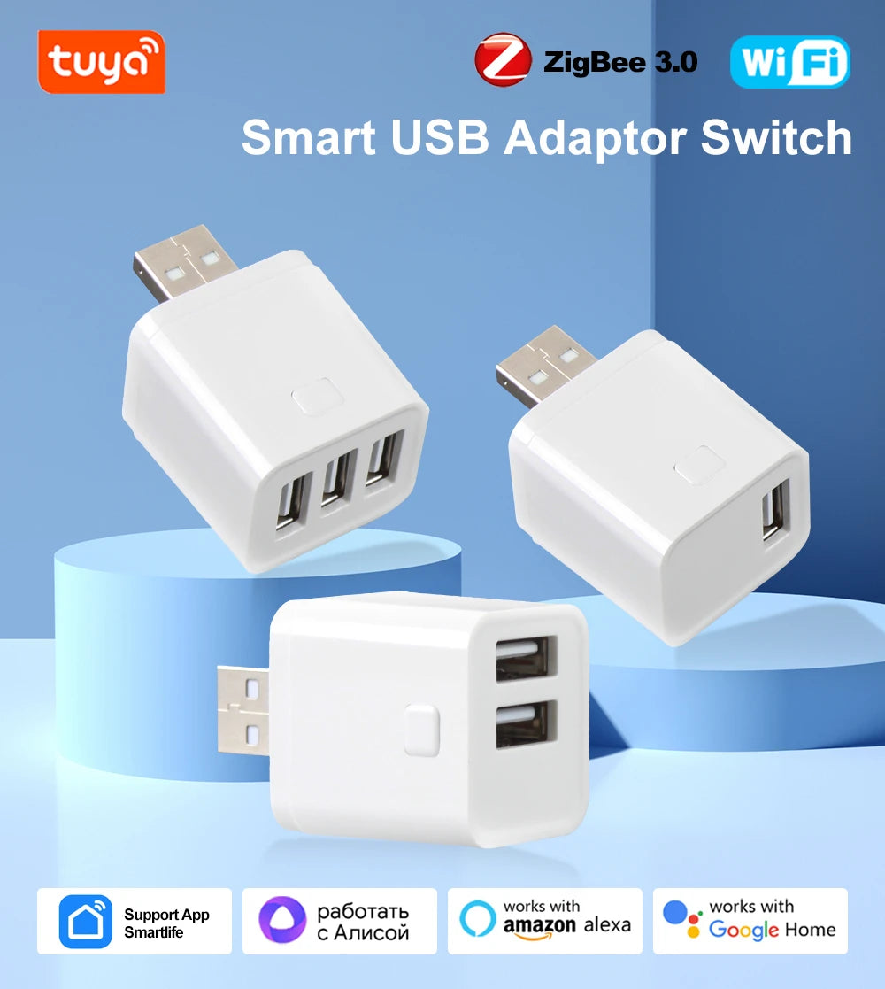 Tuya WiFi/Zigbee Mini Smart USB Adapter Plug 1/2/3 Gang Smart Life APP Timing DIY ON/OFF Controller Works with Alexa Google Home
