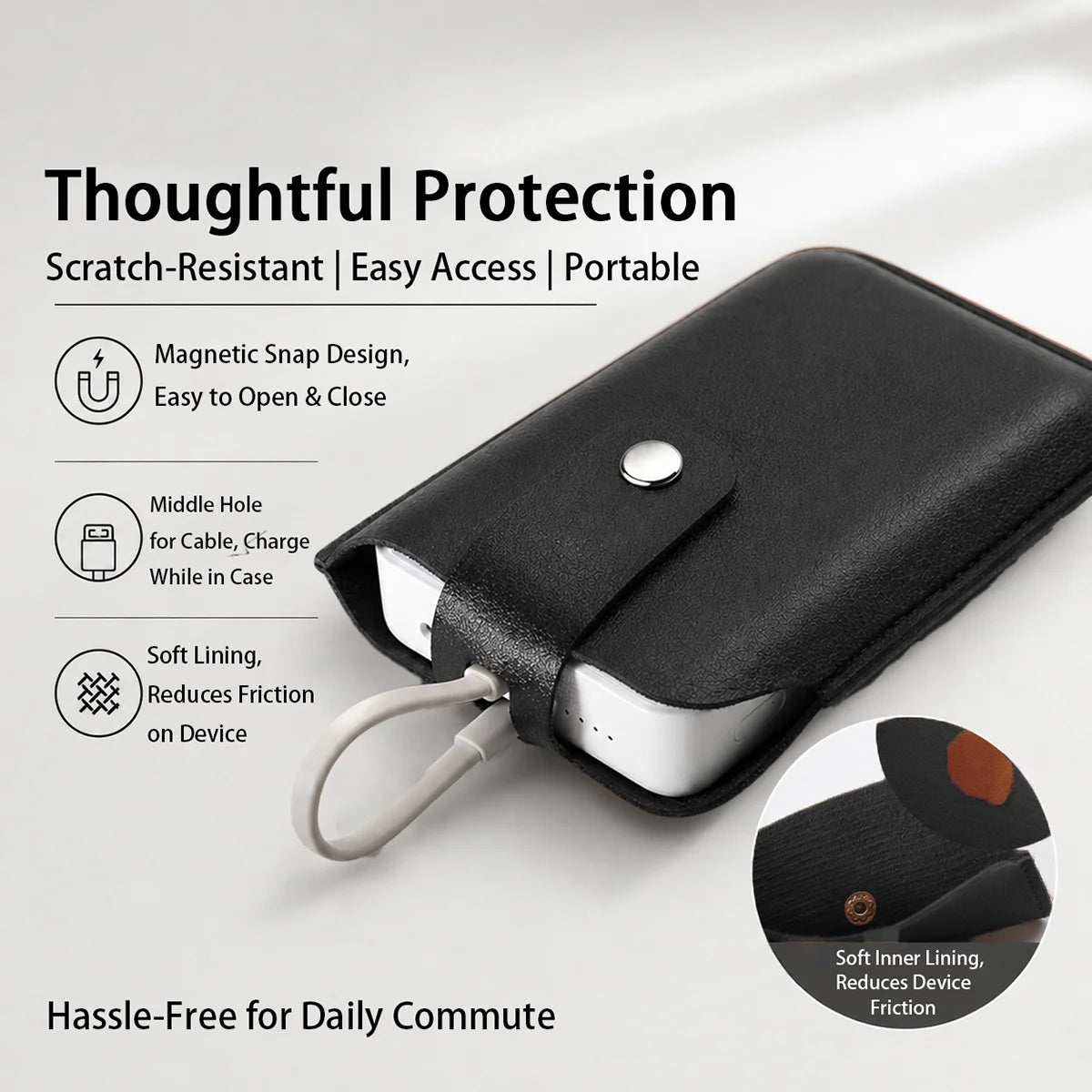 PU Leather Protective Case for Xiaomi 33W Magnetic Power Bank 10000mAh, Integrated Cable, Anti-Scratch Portable Storage Bag