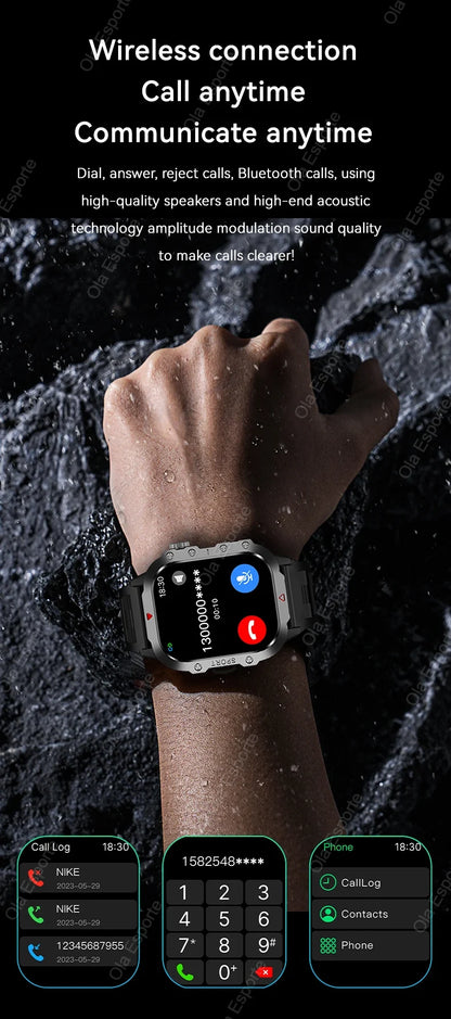 2026 New Military Smart Watch Men IP67 3ATM Outdoor Sports Fitness Tracker Blood Pressure Health Monitor BT Calls GPS Smartwatch