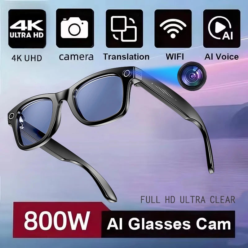 New Leisure Camera Smart Glasses 800W 32GB Memory AI Translation Voice Assistant Video Recording Men Anti Blue Light Sunglasses