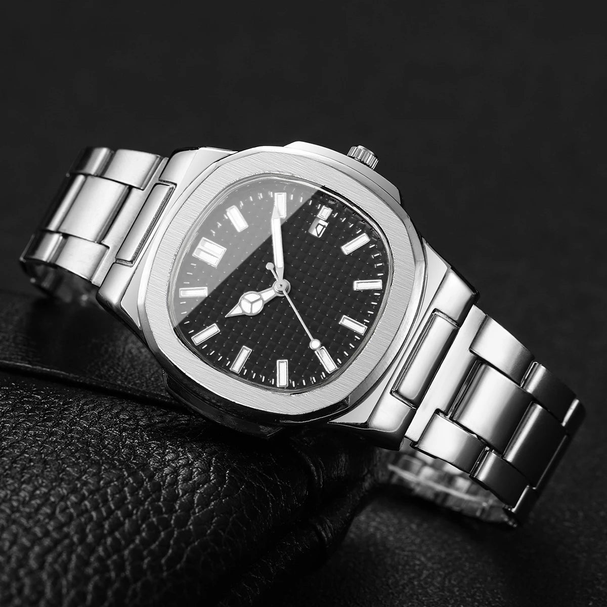 2/4PCS Fashion Men Business Watches Set Simple Square Mens Quartz Watch with Calendar Reloj Hombre（Without Box）