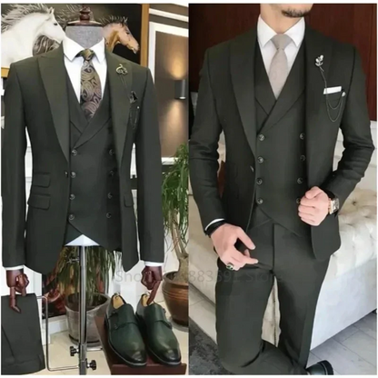 3 Pieces New Business Khaki Formal Men's Slim Fit Suits Wedding Groom Prom Terno Masculino Custom Blazer Jacket Vest Pant Sets