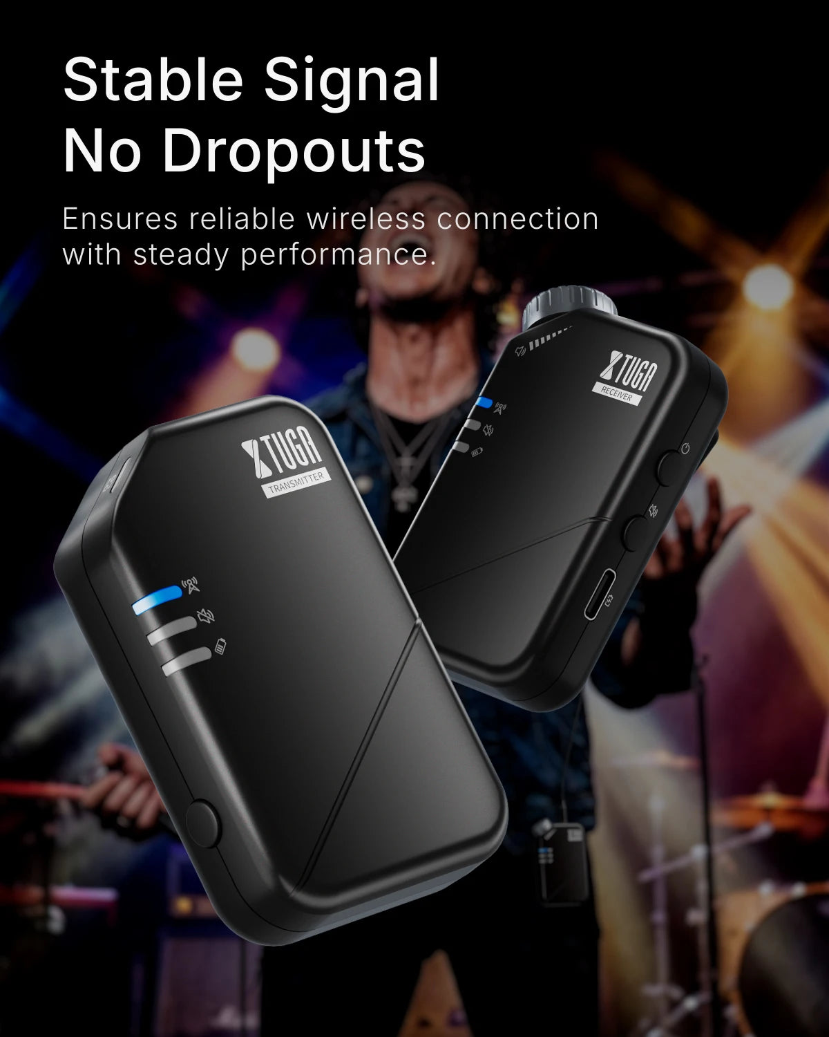 XTUGAJ02s Wireless in Ear Monitor System 2.4G Mini Stereo IEM System Low Latency One Transmitter More Receiver Stage Singer Band