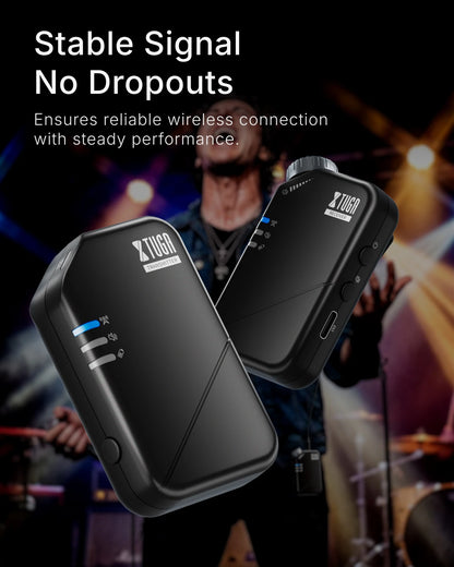XTUGAJ02s Wireless in Ear Monitor System 2.4G Mini Stereo IEM System Low Latency One Transmitter More Receiver Stage Singer Band