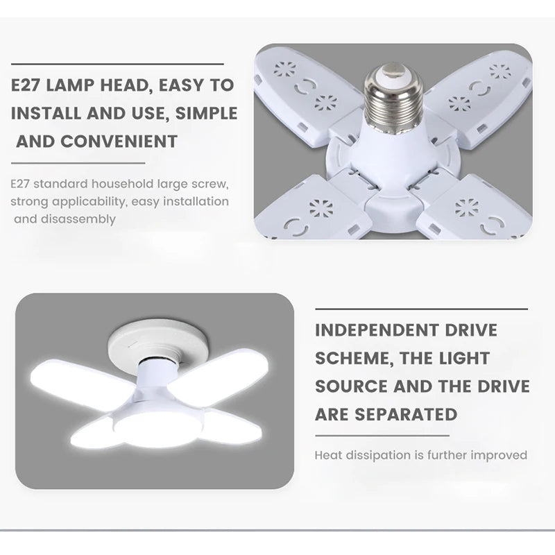 E27 Fan Shape Foldable  LED Bulb AC85-265V  Deformation for Home Ceiling Lights Warehouse and Garage White Light 6500K Bulb