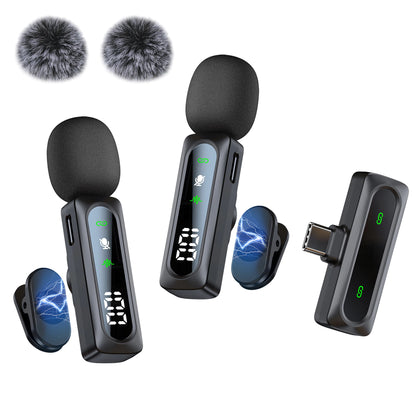Wireless Lavalier Lapel Microphone With Windproof Mini Video Recording Mic Interview Live Recording Noise Cancelling For Phone