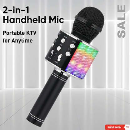Handheld Bluetooth Microphone Speaker, 5 Voice Changer (Kid/Male/Female/Electronic), HIFI Sound, LED Light,  Portable KTV
