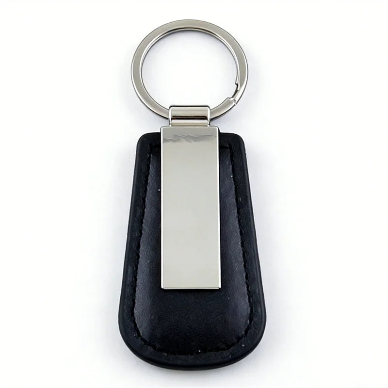 Wholesale Metal Stainless Steel Car Moto Keychain Fan Shaped Leather Keyring Custom Name Laser Engraving Logo High-end Gift