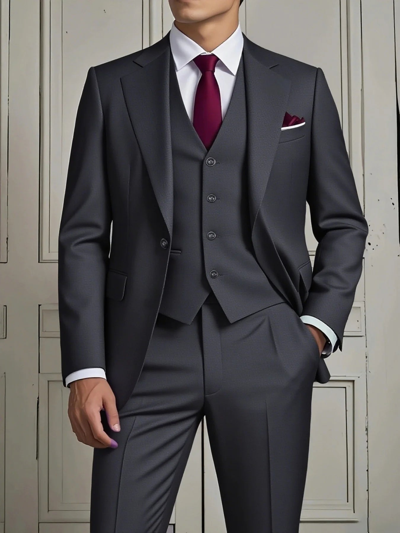 Men's Smart Casual 3-Piece Suit Single Breasted Solid Slim Fit Elegant Office Party Wedding Set