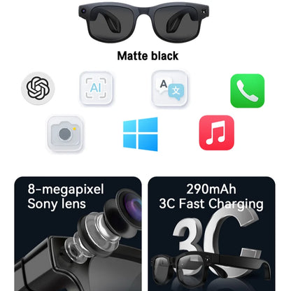 4K HD 800W Pixel Camera Smart Glasses Video Recording AI Photo Recognition Bluetooth Call Voice Translation Sunglasses