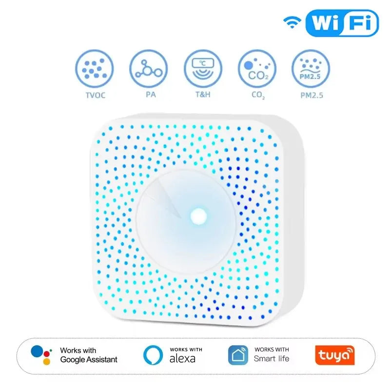 Tuya ZigBee/WiFi Air Quality Detector PM2.5 Formaldehyde VOC CO2 Temperature Humidity 6in1 Smart Air Box Sensor Via Alexa Google