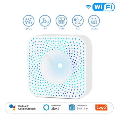 Tuya ZigBee/WiFi Air Quality Detector PM2.5 Formaldehyde VOC CO2 Temperature Humidity 6in1 Smart Air Box Sensor Via Alexa Google