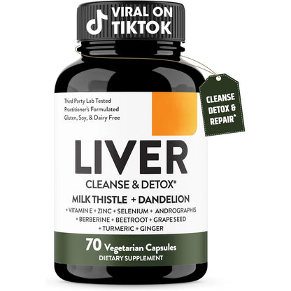 Liver Cleanse Detox & Repair Support Capsules with Milk Thistle & Dandelion Root | Herbal Supplement Pills for Liver Health
