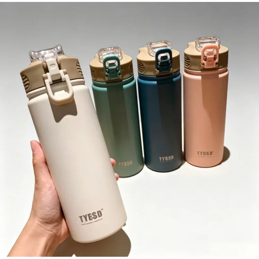 TYESO 600/750ML Stainless Steel Thermos with Straw, Car Sports Water Cup, Hot & Cold Insulated Mug