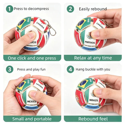 Soccer Keychain Fidget Toy Stress Relief Pendant for Fan Portable Decompression Ball with Gift Box Multi-National Team Souvenir