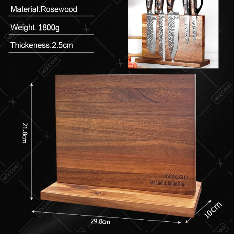 Long Magnetic Knife Block Acacia Wooden Kitchen Knife Holder Kitchen Counter Strong Enhanced Magnets Stands Storage Knife Holder