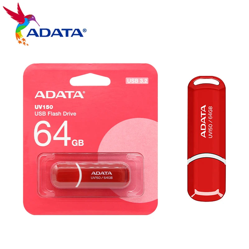 Original ADATA USB 3.2 Flash Drive UV150 32GB 64GB Pendrive Red Black Memory Stick High Quality U Disk for PC Smart TV