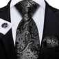 Black And Silver Paisley Floral Men's Ties Gray Blue Pink Wedding Accessories Neck Tie Set Handkerchief Cufflinks Gift For Men