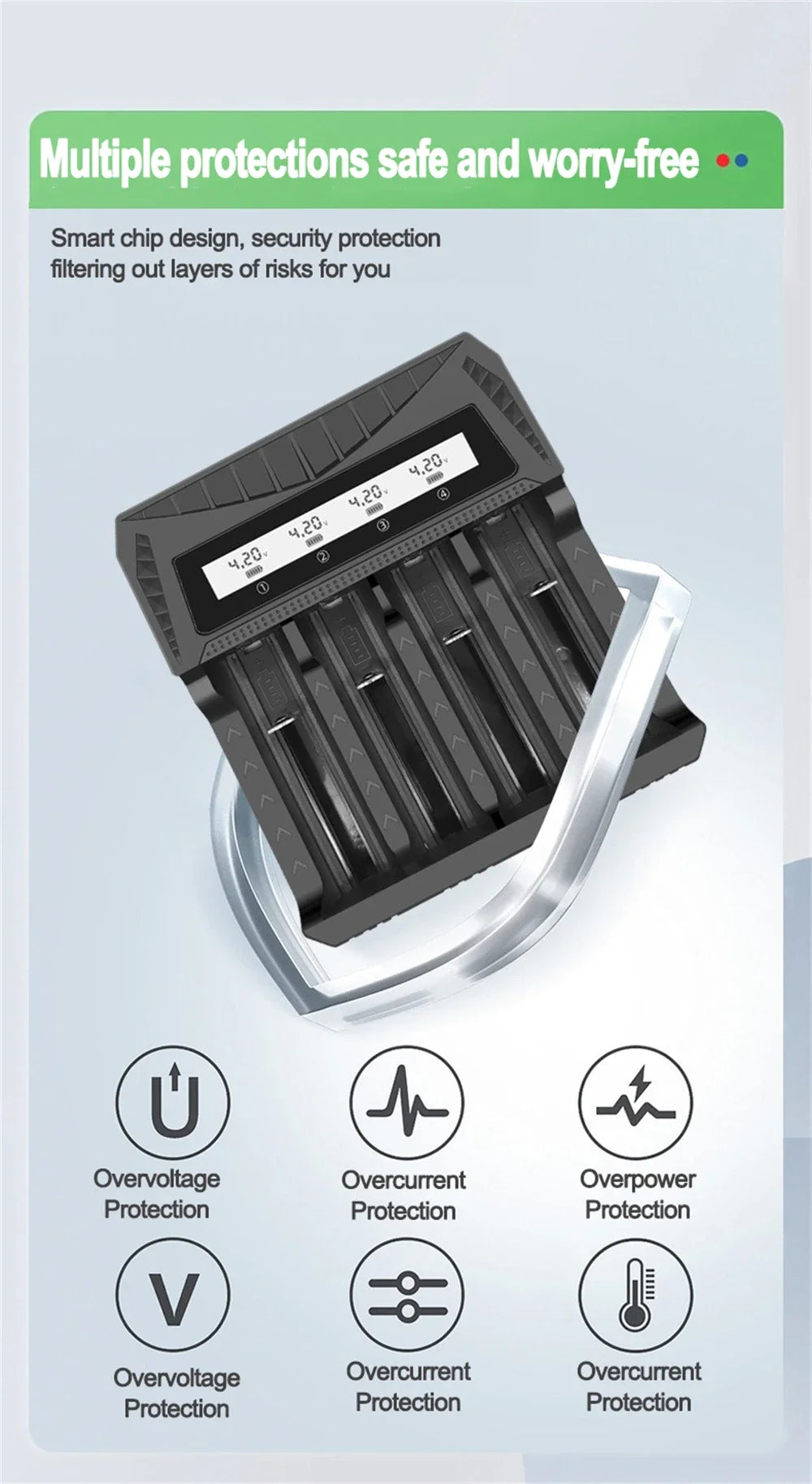 Intelligent LCD Battery USB Charger - 1/2/4 Slots for 18650 4.2V Li-ion & 1.2V Ni-MH AA/AAA Rechargeable Batteries
