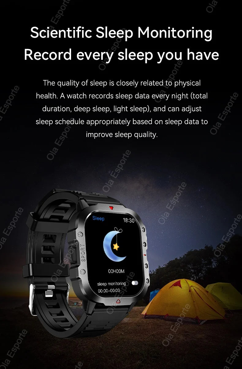 2026 New Military Smart Watch Men IP67 3ATM Outdoor Sports Fitness Tracker Blood Pressure Health Monitor BT Calls GPS Smartwatch