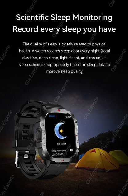 2026 New Military Smart Watch Men IP67 3ATM Outdoor Sports Fitness Tracker Blood Pressure Health Monitor BT Calls GPS Smartwatch