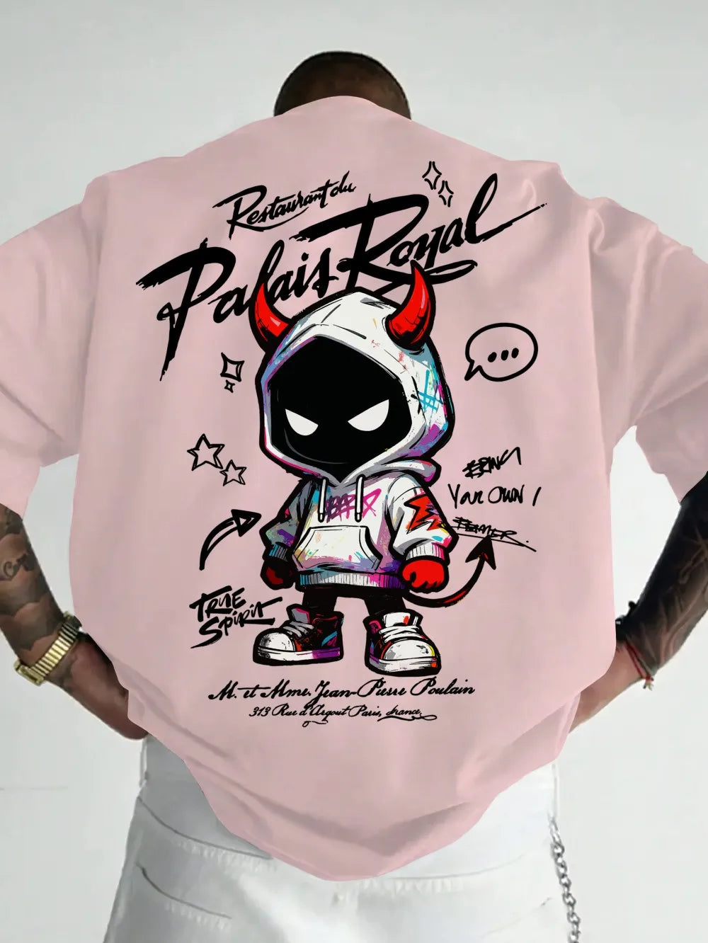 American men's summer personalized small devil letter print comfortable and breathable round neck T-shirt outdoor street top