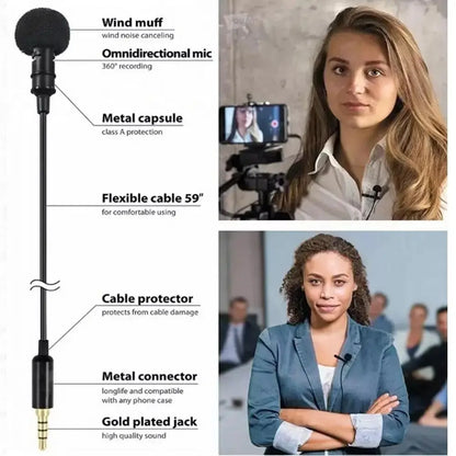 New 3.5mm Lapel Microphone Mini Black Clip on Lapel Mic Wired 360 Degrees Speaker Mic for Mobile Phone/PC Laptop For Recording