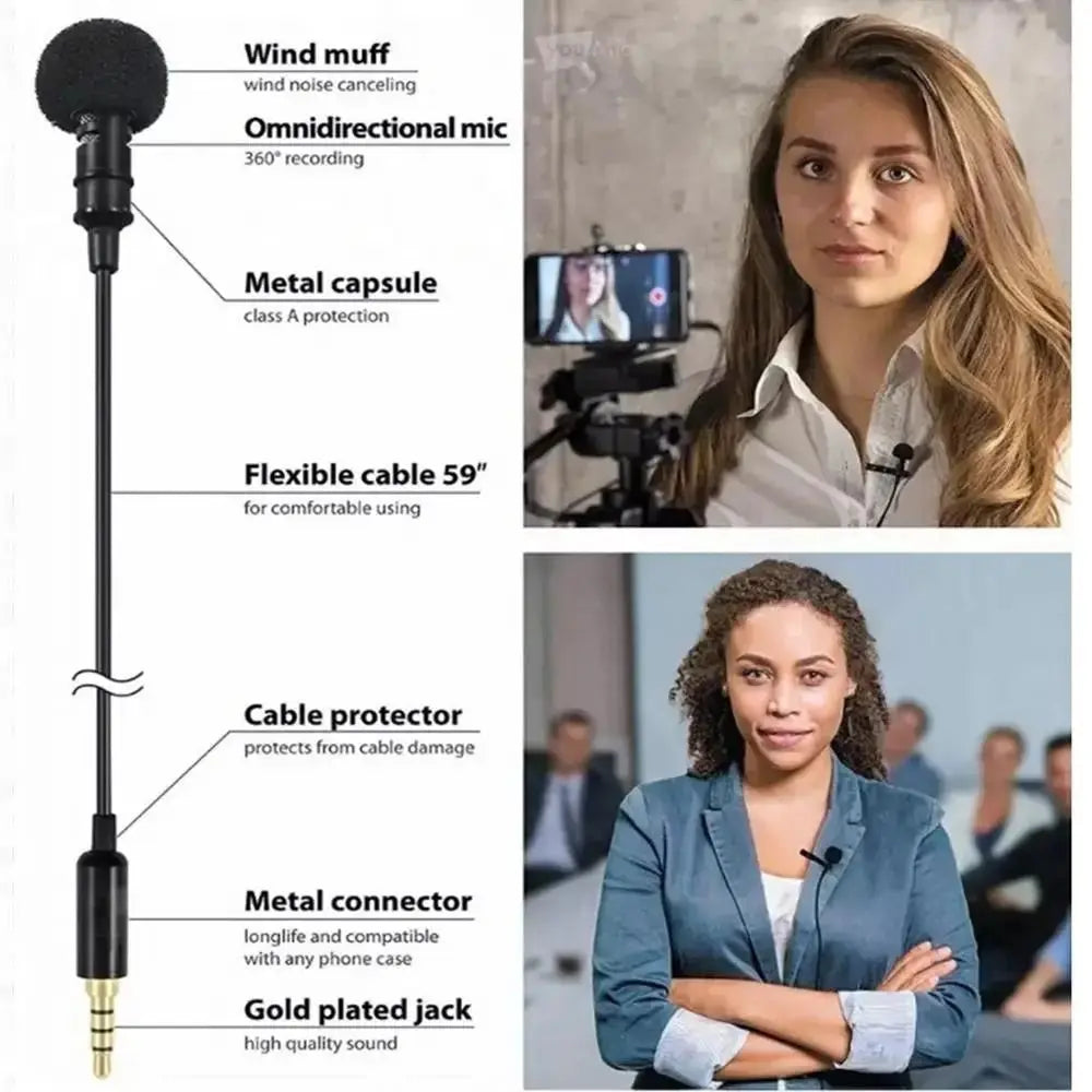 New 3.5mm Lapel Microphone Mini Black Clip on Lapel Mic Wired 360 Degrees Speaker Mic for Mobile Phone/PC Laptop For Recording