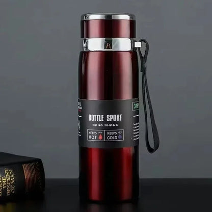 Portable 1L Stainless Steel Vacuum Flask, Insulated Water Thermos for Hot/Cold Coffee, Tea & Beverages