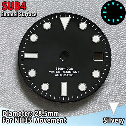 28.5mm NH35 Watch Dial Luminous Dials Single Calendar Dial Suitable For NH35 Movement Can Support DIY Dial Customization Logo