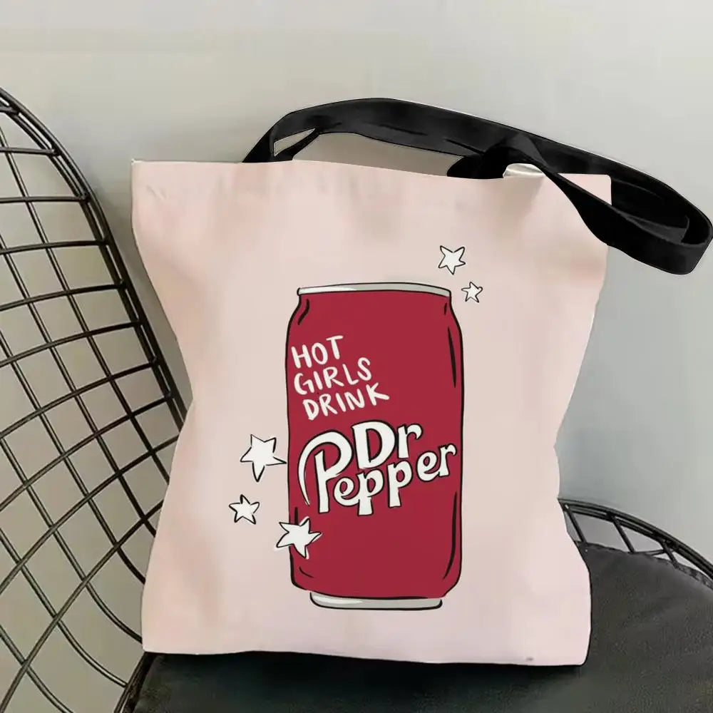 Classic Red Drink D-Dr P-PePper Storage Bags Canvas Double-Sided Print Fashion Shoulder Tote Shopping Bag Gift Eco Handbags