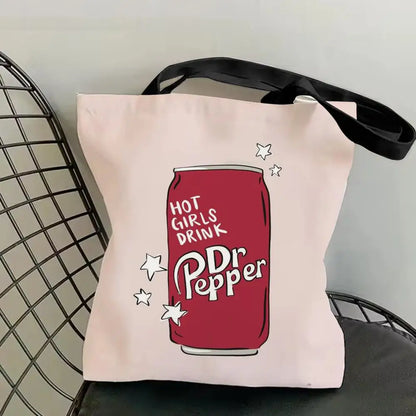 Classic Red Drink D-Dr P-PePper Storage Bags Canvas Double-Sided Print Fashion Shoulder Tote Shopping Bag Gift Eco Handbags