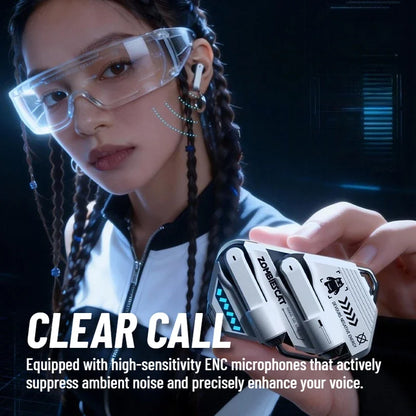 Zombies Cat Real Time Ai Translator Headphone Alloy Mecha Bluetooth 6.0 Earphone Immersive Stereo TWS Wireless Earbuds with APP