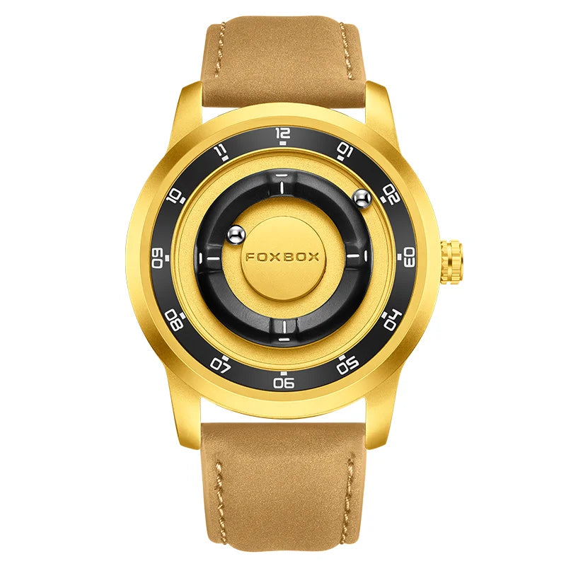 FOXBOX Watch Planet Design Fashion Floating Magnetic Pointer Free Ball Bearing Creative Simple Waterproof Quartz Watch for Men
