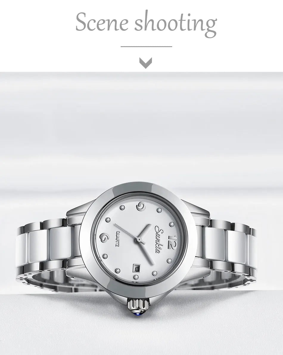 LIGE Brand SUNKTA Fashion Casual Woman Watch Ceramic Simple Bracelet Quartz Ladies Watches Date Waterproof Women's Wristwatches