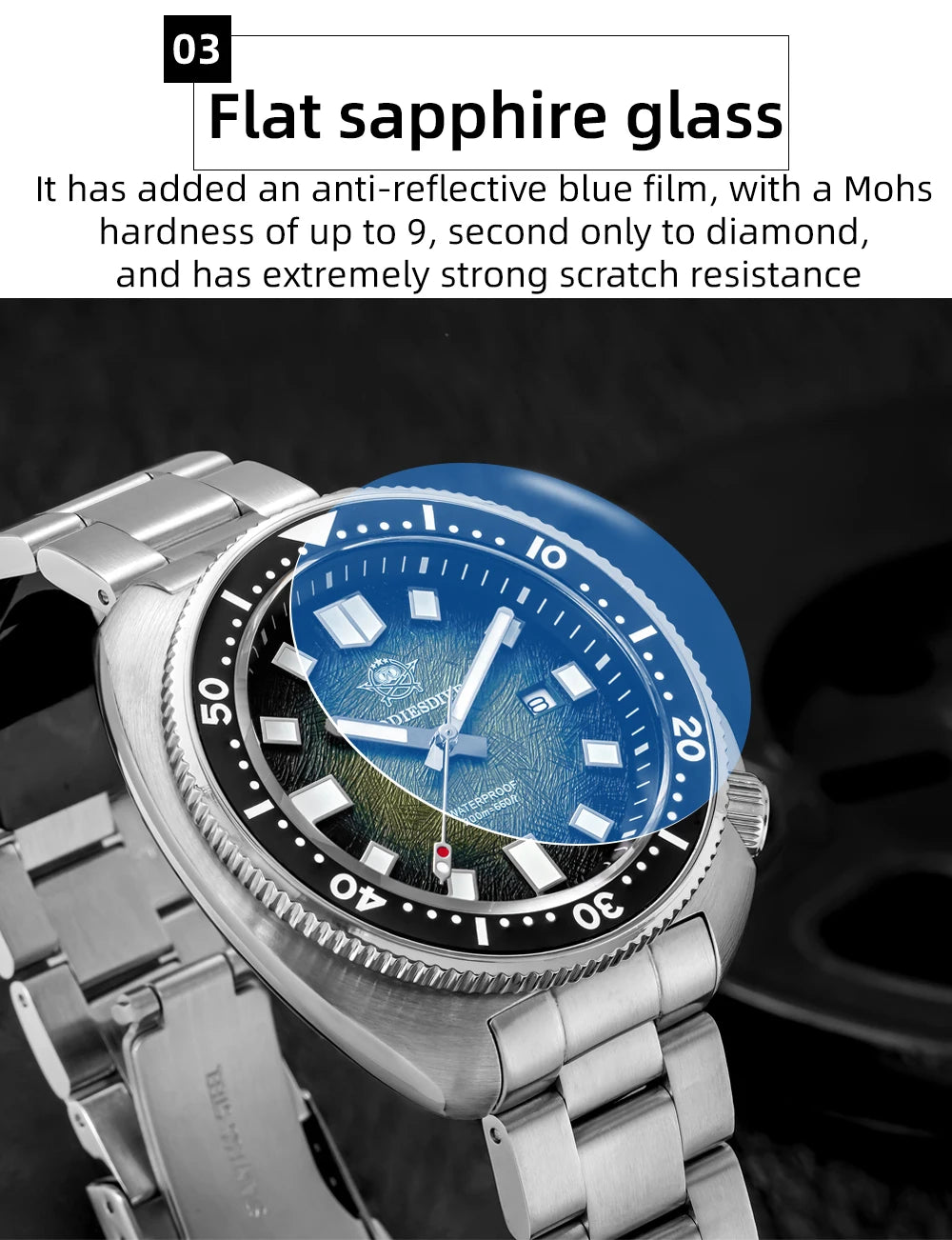 ADDIESDIVE New 43.8mm Watch for Men Dive AD2511 Luxury Sapphire Quartz Wristwatch 100m Waterproof Stainless Steel Luminous Watch