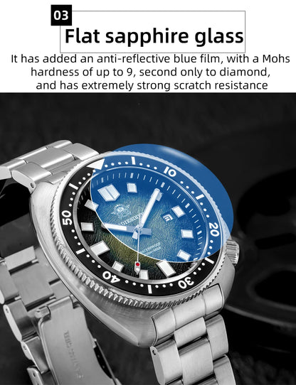 ADDIESDIVE New 43.8mm Watch for Men Dive AD2511 Luxury Sapphire Quartz Wristwatch 100m Waterproof Stainless Steel Luminous Watch
