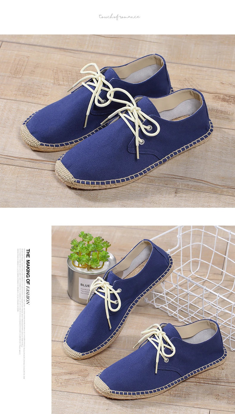 Male Casual Canvas Hemp Insole Fisherman Light Shoes Ethnic Style Men Espadrille Flats Shoes Summer Casual Shoes Driving Shoes