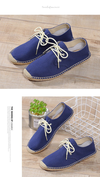 Male Casual Canvas Hemp Insole Fisherman Light Shoes Ethnic Style Men Espadrille Flats Shoes Summer Casual Shoes Driving Shoes