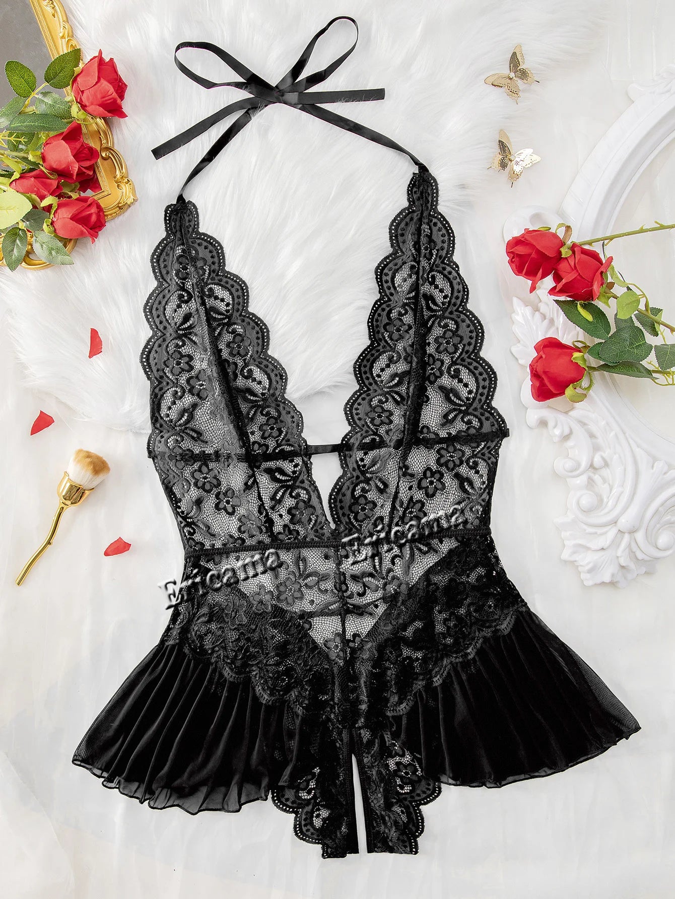Push Up Women's Hollow Erotic Lingerie Set Lace Transparent Underwear Slim Fit Erotic Bra Set Lace Sexy Fashion Sleepwear Dress