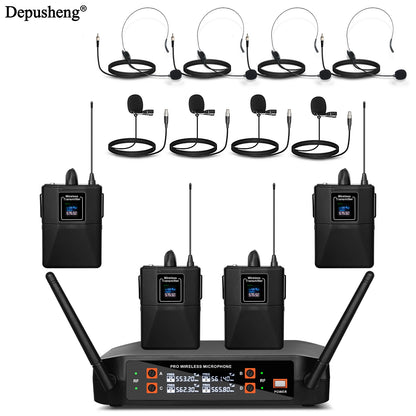 4Channel Wireless Lavalier Microphone Headset Microphone Depusheng X4-CLIP VHF Fixed Dual Frequency Wireless Set For Stage Show