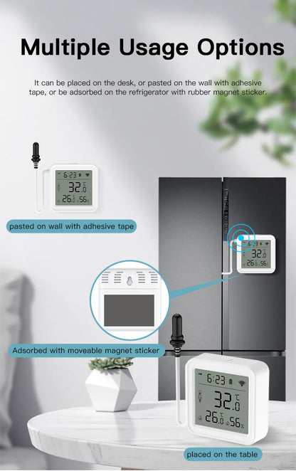 Tuya Zigbee WiFi Temperature and Humidity Sensor with External Probe Smart Home Thermometer work with SmartLife,for Refrigerator