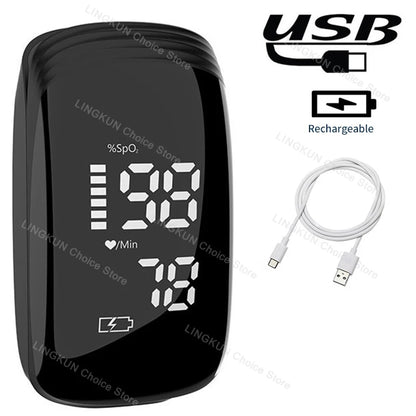 Rechargeable Medical Oximeter Strap Lanyard Fingertip Pulse Oximeter Blood Oxygen Saturation Monitor Digital LED Display Child