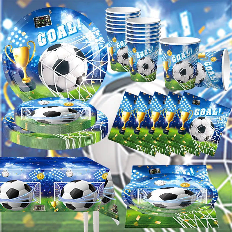 Blue Football Birthday Party Decoration Supply Birthday Soccer Plates Cups Napkins Towel Paper Tableware Tablecloth Party Favor