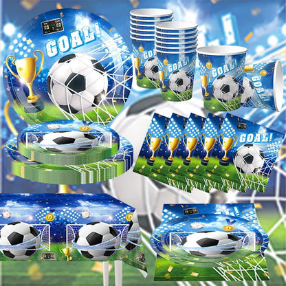 Blue Football Birthday Party Decoration Supply Birthday Soccer Plates Cups Napkins Towel Paper Tableware Tablecloth Party Favor