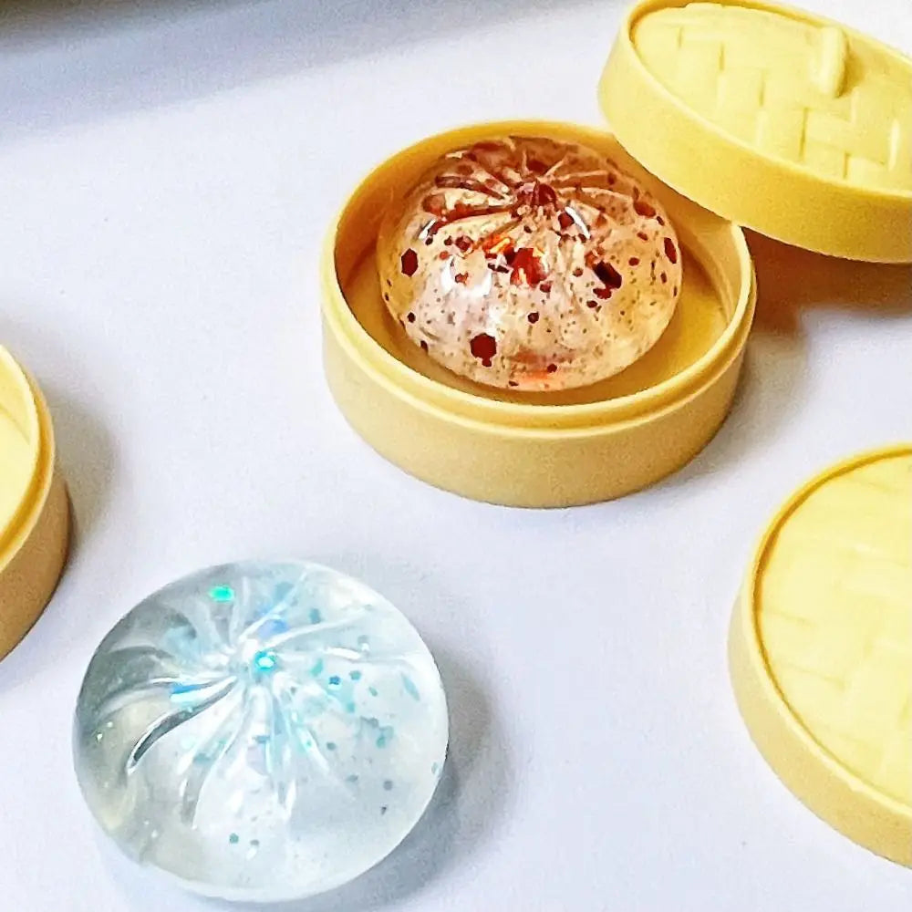 Soft Cute Mini Dumplings Squishy With Steamer Squeezable Squishy Crystal Bun Pinch Food Shape Fidget Sensory Toy Children Gift