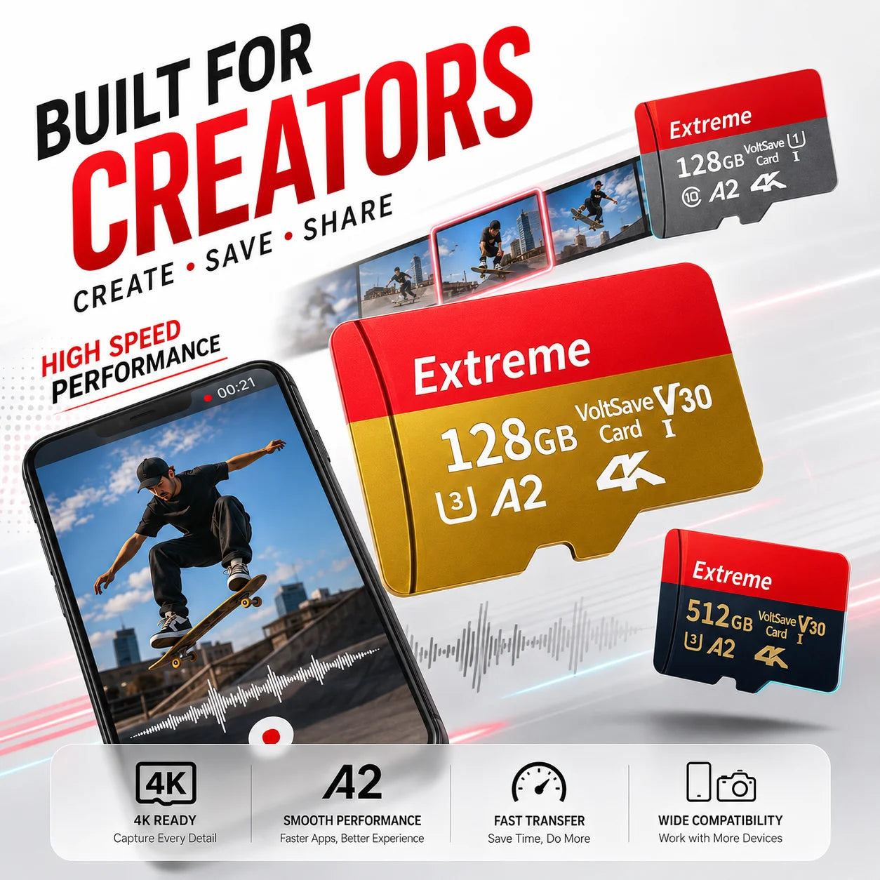 High Speed Micro TF SD Card 128GB 256GB Class10 U3 V30 for Camera Drone Driving Recorder Waterproof Memory Card