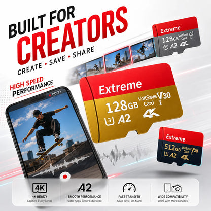 High Speed Micro TF SD Card 128GB 256GB Class10 U3 V30 for Camera Drone Driving Recorder Waterproof Memory Card