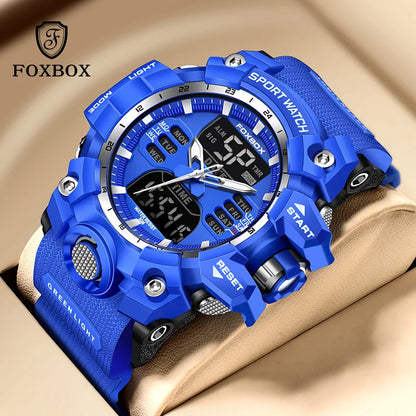 FOXBOX Top Brand Sports Military Quartz Men Watch Waterproof Dual Display Digital Fashion Big Watch For Men LED Man Wristwatch